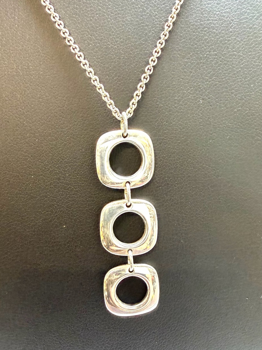 Tiffany & Co. Sterling Silver Three Square Cushion Pendant Necklace